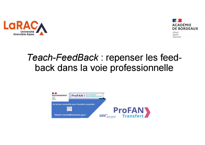 Teach-Feedback : Repenser les feed-back dans la voie professionnelle